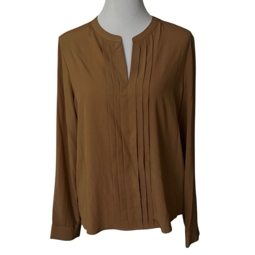 🆕 Calvin Klein Relaxed Brown Mandarin Collar Blouse size L